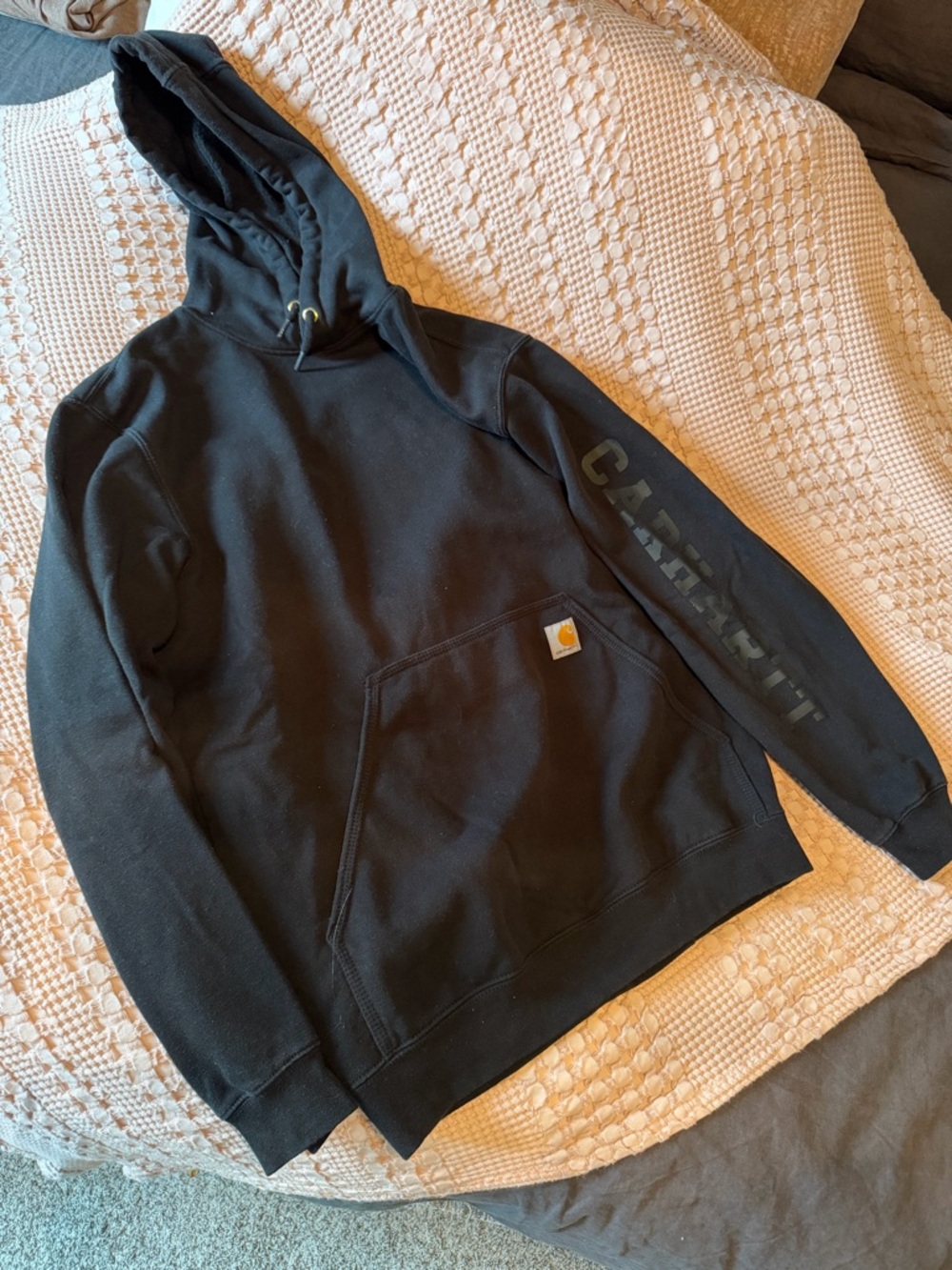 Carhartt Black Rain Defender Pullover Hoodie with Gold Logo Patch